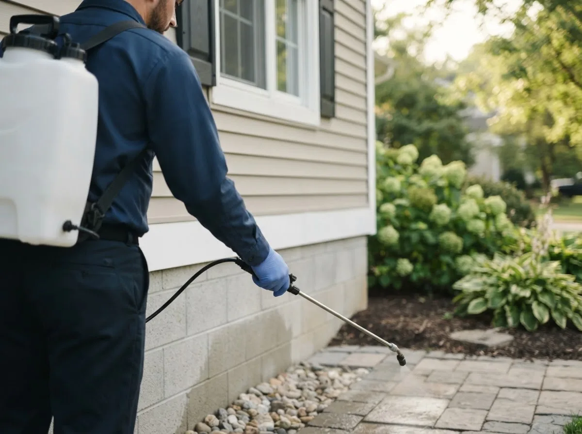 Pest control technician inspecting a home in Johnstown, NY